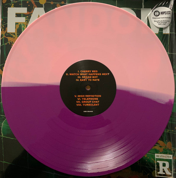 Waterparks Fandom limited edition pink, purple split vinyl LP and label on front cover