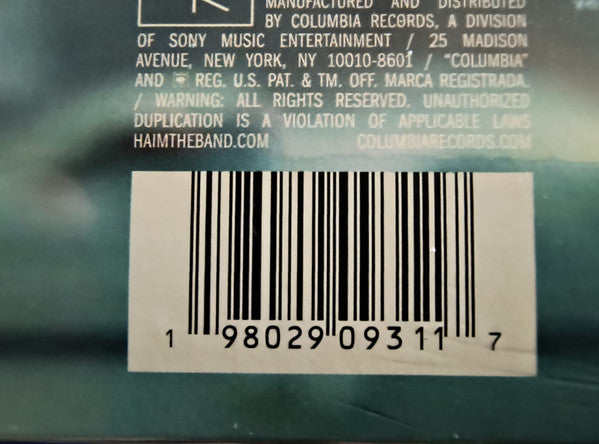 Haim I Quit vinyl 2LP back cover barcode