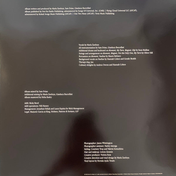 Not for Radio Melt vinyl LP inner sleeve with credits