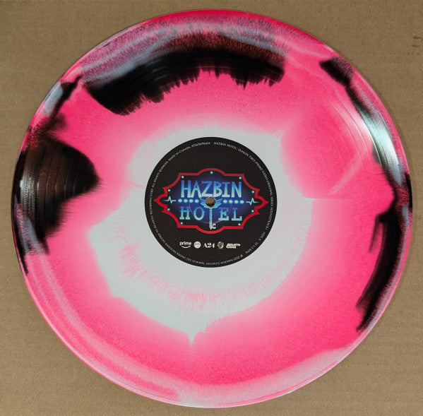 Hazbin Hotel Season Two limited Valentino Edition pink, black swirl vinyl LP and label