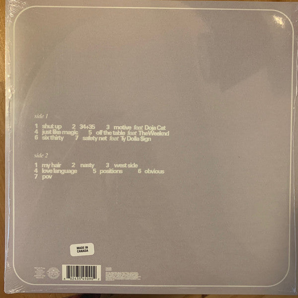 Ariana Grande Positions vinyl LP back cover, sealed with barcode
