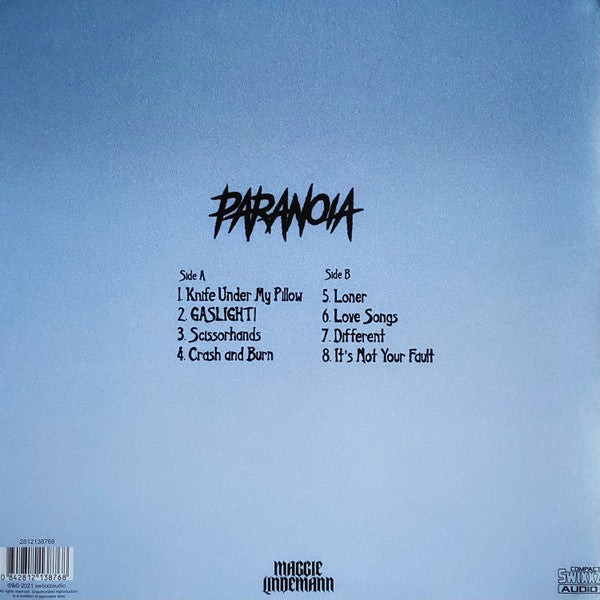 Maggie Lindemann Paranoia 12" vinyl EP back cover with tracklist and barcode