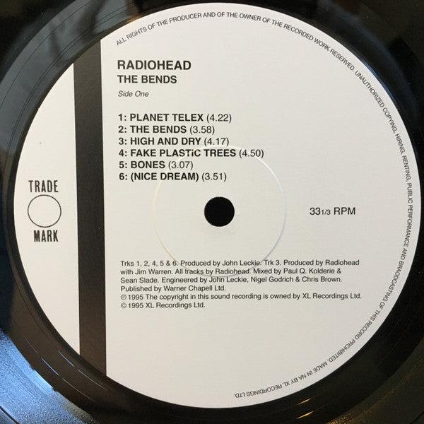 Radiohead The Bends black vinyl LP side one label