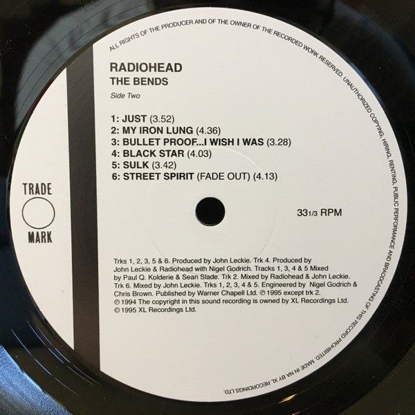 Radiohead The Bends black vinyl LP side two label