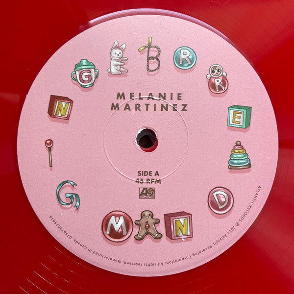 Melanie Martinez Gingerbread Man limited edition red apple vinyl label close-up