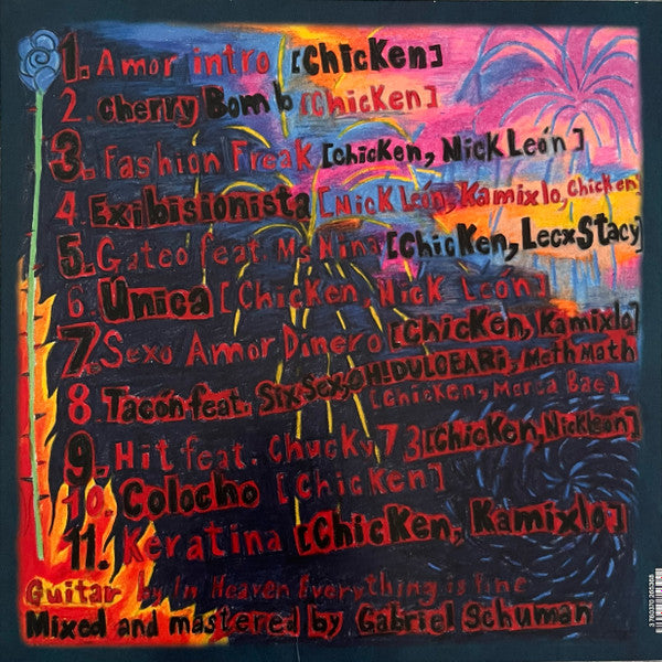 Isabella Lovestory Amor Hardcore vinyl LP back cover with handwritten-style tracklist