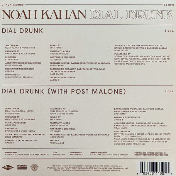 Noah Kahan : Dial Drunk (7", Single, Ltd)