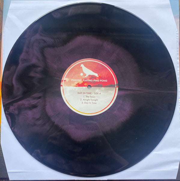 Pigeons Playing Ping Pong Day In Time limited edition night galaxy purple vinyl record and label