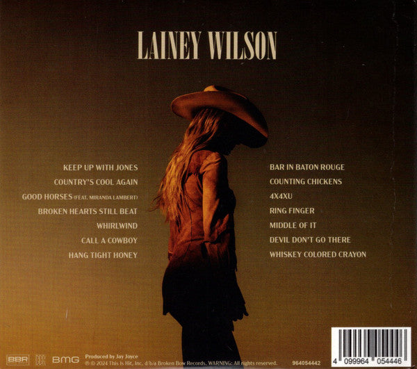 Lainey Wilson Whirlwind CD digipak back cover with tracklist and barcode