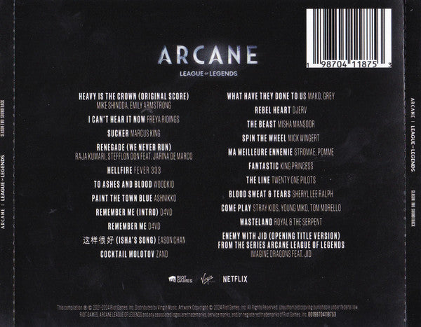 Various Arcane League of Legends Season Two Soundtrack CD back cover with tracklist and barcode