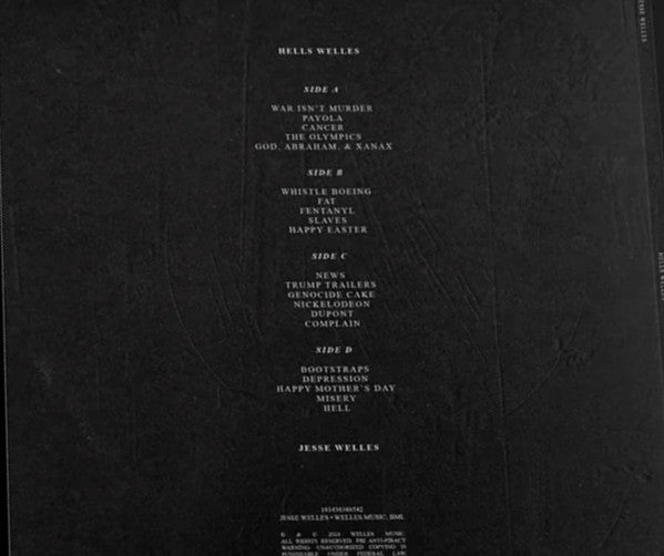 Jesse Welles Hells Welles vinyl 2LP back cover with tracklist