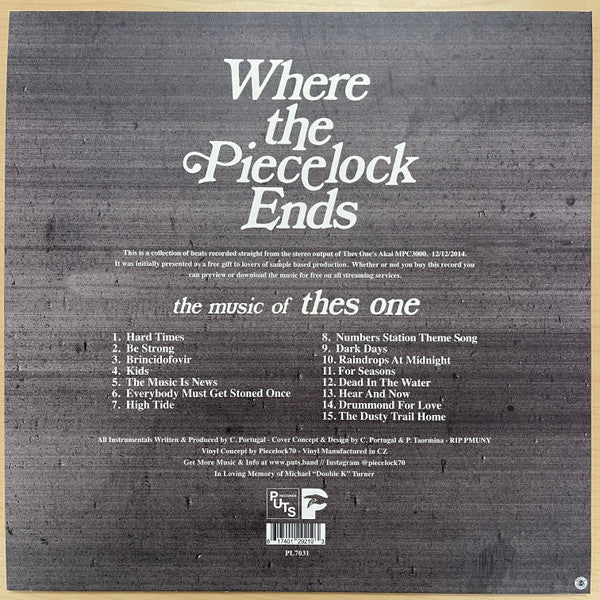 Thes One Where The Piecelock Ends vinyl LP back cover with track list