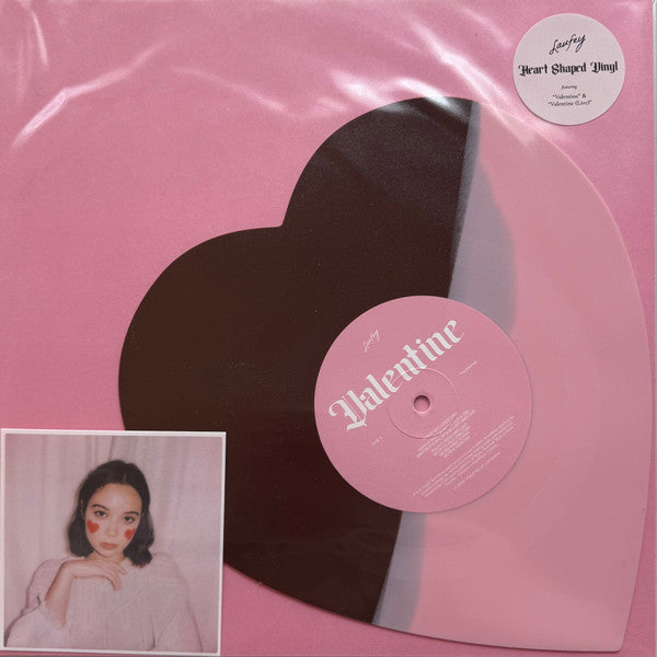 Laufey Valentine chocolate strawberry heart-shaped 7" vinyl single in PVC sleeve with photocard