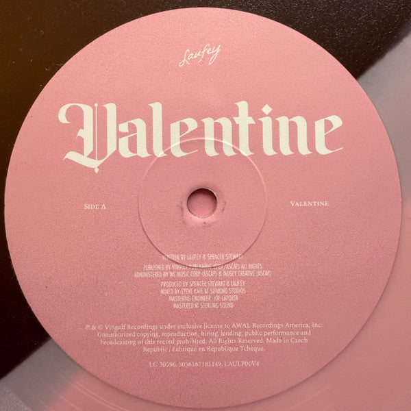 Laufey Valentine heart-shaped 7" vinyl single, side A label