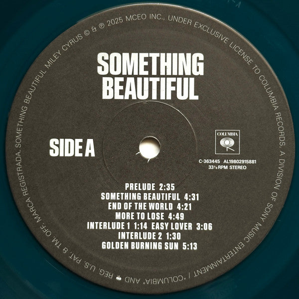 マイリーサイラス 「サムシング ビューティフル」 LPレコード盤 シーブルー Something Beautiful - Exclusive Vinyl (Sea Blue) + CD – Miley Cyrus EU