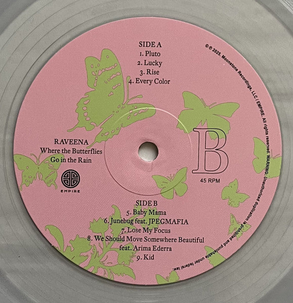 Raveena Where the Butterflies Go in the Rain vinyl side B label