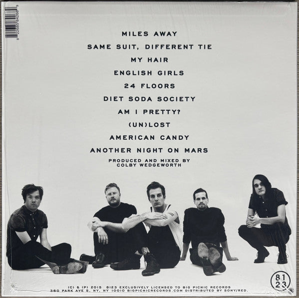 The Maine American Candy vinyl LP back cover with tracklist and band photo