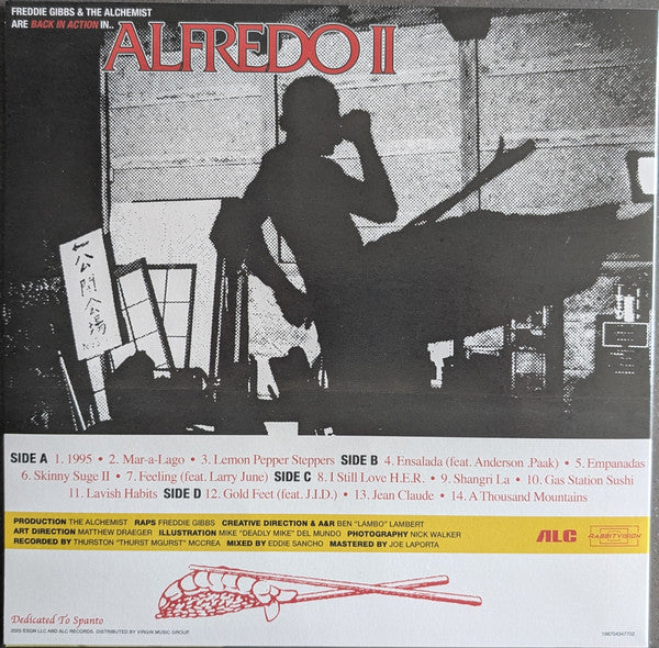 Freddie Gibbs & Alchemist Alfredo 2 vinyl 2LP back cover with tracklist