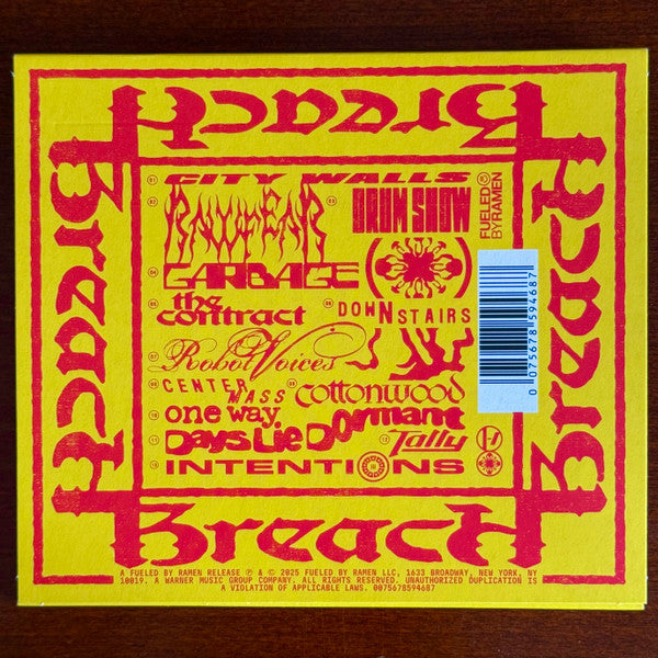 Twenty One Pilots Breach CD exclusive sleeve back with tracklist and barcode