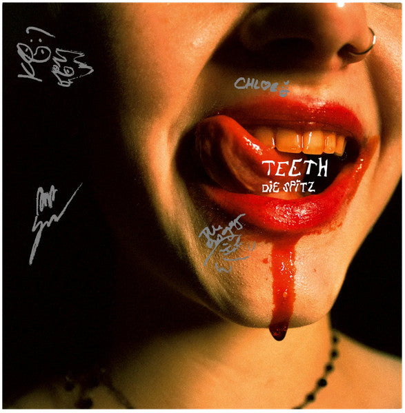 Die Spitz Teeth + Evangeline vinyl LP front cover signed by the band in silver Sharpie