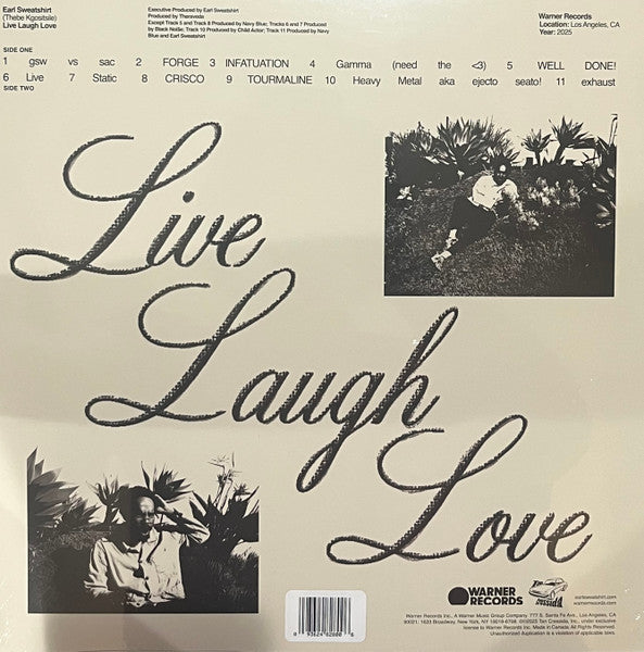 Earl Sweatshirt Live Laugh Love vinyl LP back cover with tracklist and barcode