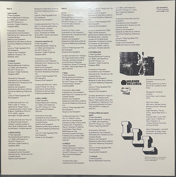 Earl Sweatshirt Live Laugh Love vinyl LP inner sleeve with credits