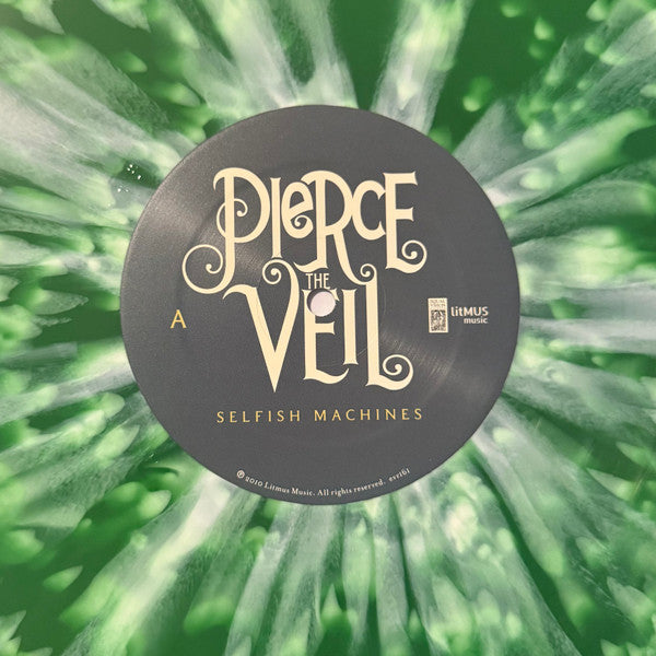 Pierce The Veil Selfish Machines limited edition green, white splatter vinyl LP, side A label