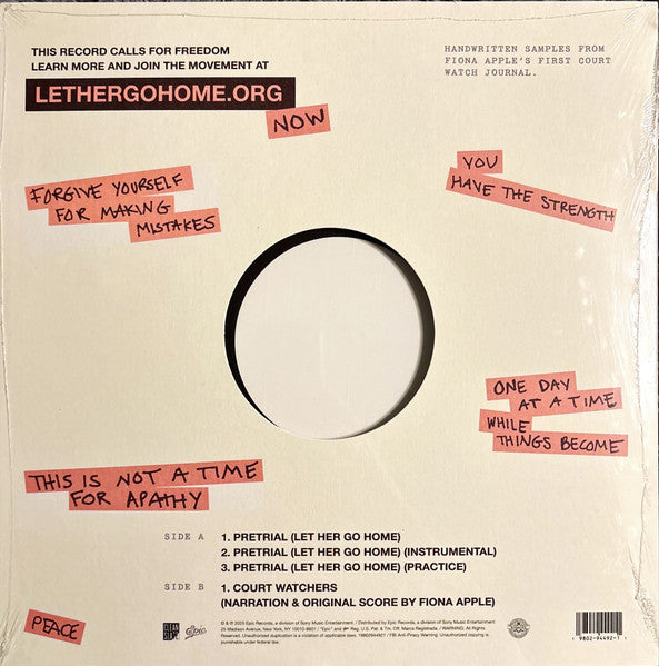 Fiona Apple : Pretrial (Let Her Go Home) (12", Single, Etch, Cle)