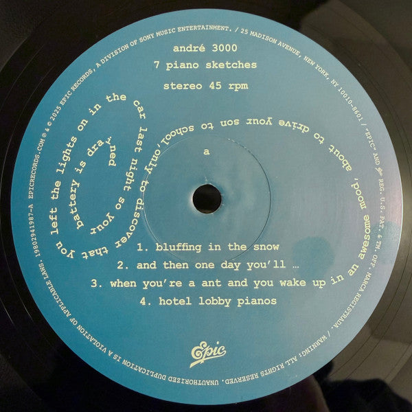 Andre 3000 7 Piano Sketches limited edition 10" vinyl EP side A label