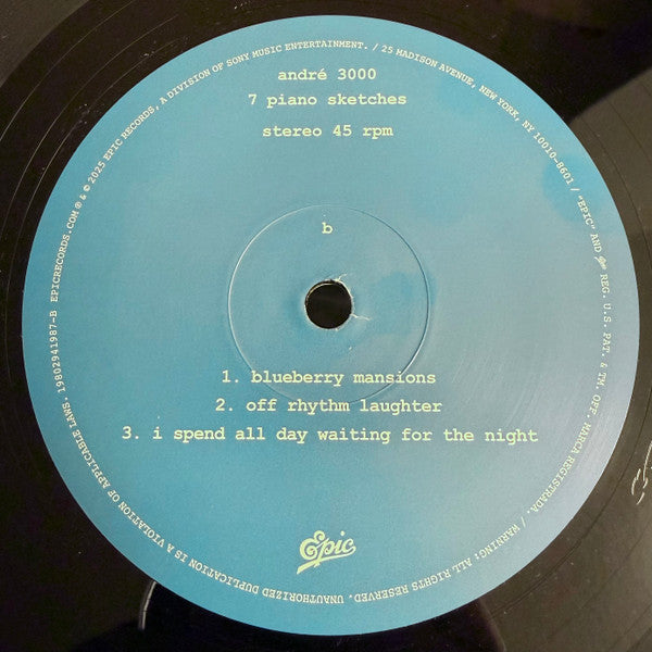 Andre 3000 7 Piano Sketches limited edition 10" vinyl EP side B label