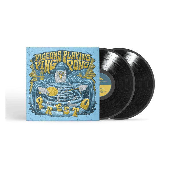 Pigeons Playing Ping Pong Presto vinyl 2LP mockup with jacket and two records