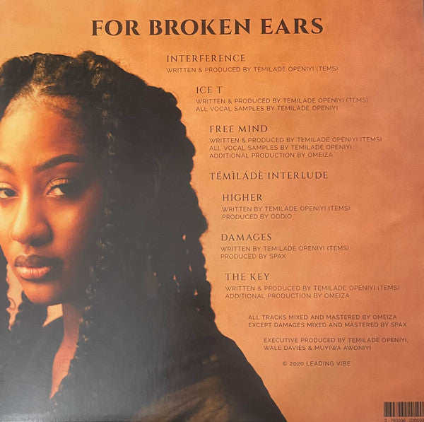 Tems For Broken Ears vinyl LP back cover with tracklist and credits