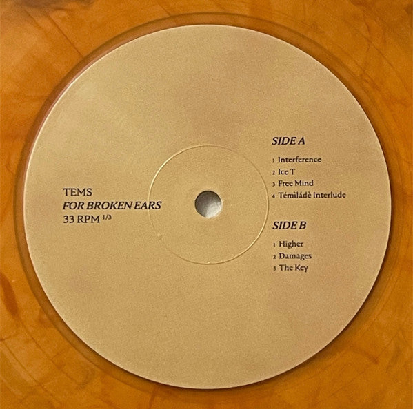 Tems For Broken Ears vinyl LP side A label close-up