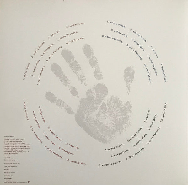 Brent Faiyaz Icon vinyl LP back cover with handprint tracklist