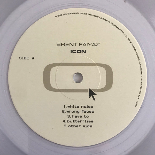 Brent Faiyaz Icon limited edition clear vinyl LP, side A label