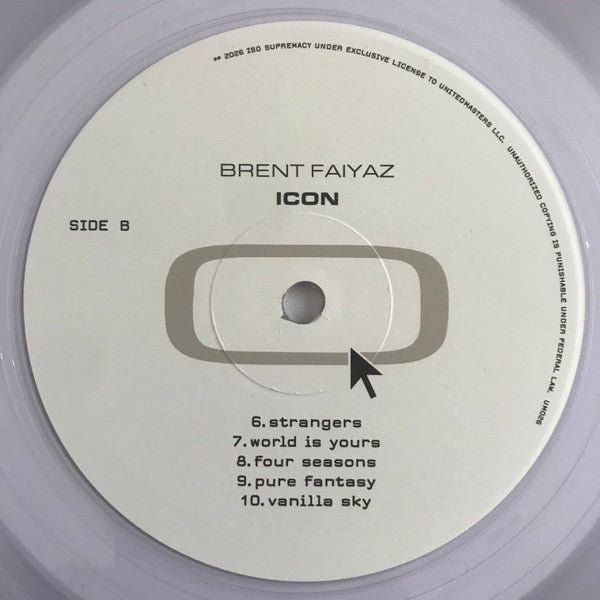 Brent Faiyaz Icon limited edition clear vinyl LP, side B label