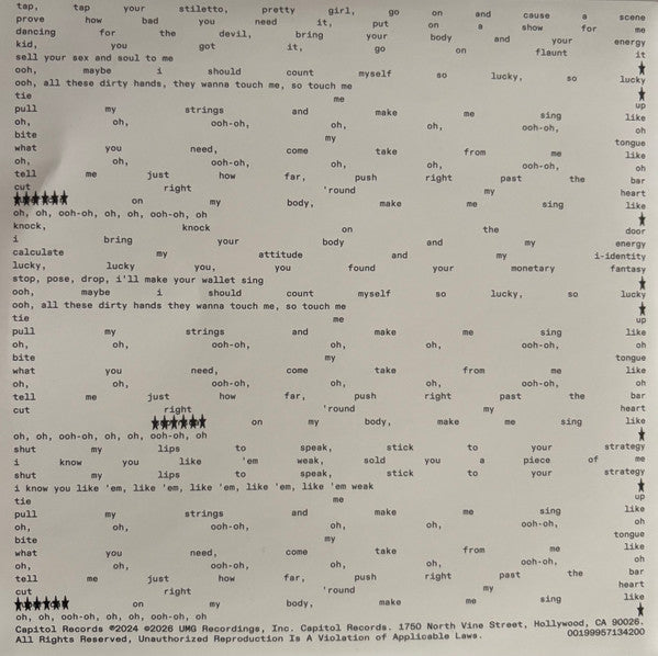 Adéla Jergová Superscar 7" vinyl single inner sleeve with printed lyrics