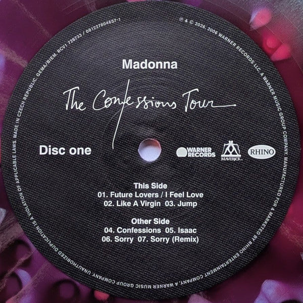 Madonna The Confessions Tour limited edition pink, purple splatter vinyl disc one label