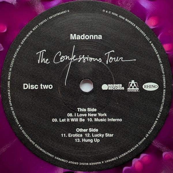 Madonna The Confessions Tour pink, purple splatter vinyl disc two label