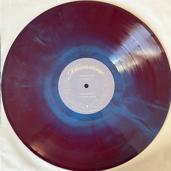 Raveena Moonstone EP limited edition blue and red galaxy vinyl LP and label