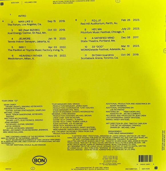 Bon Iver : Volumes One (Selections From Music Concerts 2019-2023 Bon Iver 6 Piece Band) (LP, Comp, Ltd, Yel)