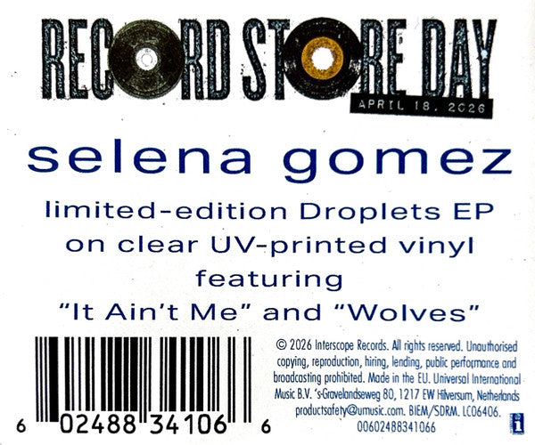 Selena Gomez : Droplets (12", S/Sided, EP, RSD, Ltd, Cle)