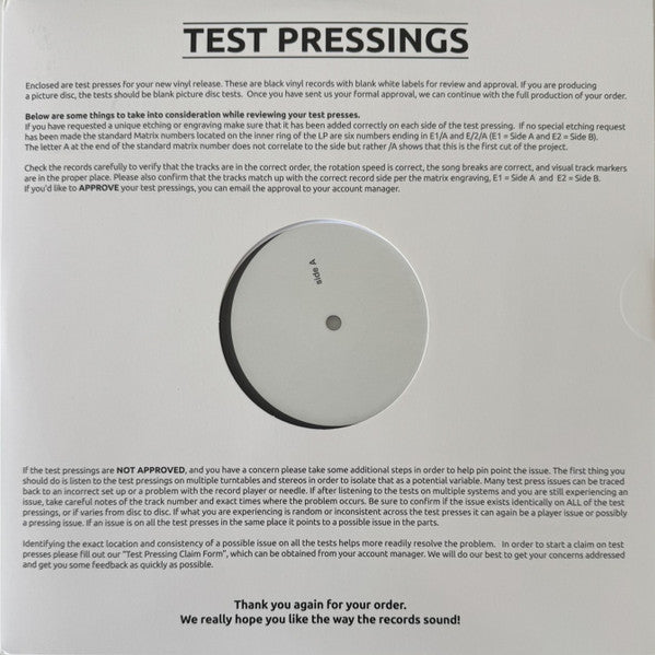 Lisa Loeb & Nine Stories Tails vinyl test pressing with instruction sheet and side A white label