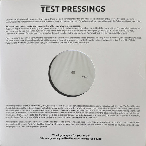 Lisa Loeb & Nine Stories Tails vinyl test pressing with instruction sheet and side B white label