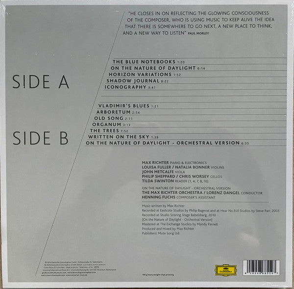 Max Richter The Blue Notebooks vinyl LP back cover with tracklist and barcode