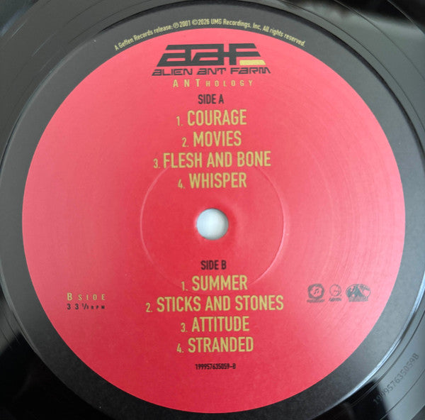 Alien Ant Farm ANThology vinyl record label with side A and B tracklist