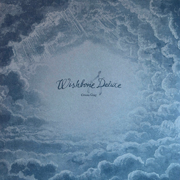 Conan Gray Wishbone Deluxe vinyl 2LP embossed cloud slipcover back with title script