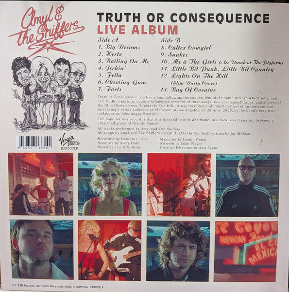 Amyl and The Sniffers Truth Or Consequence Live Album vinyl LP back cover with tracklist