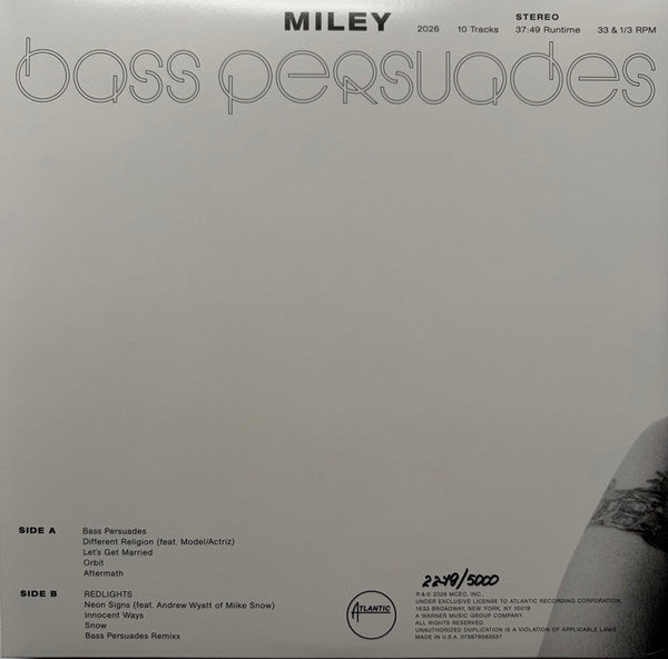 Miley Cyrus : Bass Persuades (LP, Album, Ltd, Num, Hal)