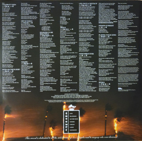 Hole Celebrity Skin vinyl LP lyrics page